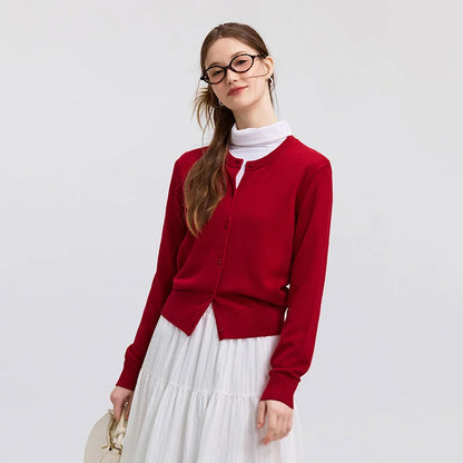 Red Solid Color Elegant Layered Cardigan / Xs Cardigan-241208