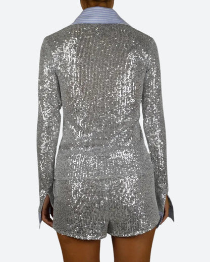 Sequined Shirt & Shorts Two Piece Set