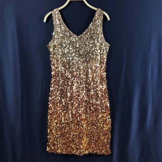 JuliaFashion - Sequined Sleeveless Vest V-Neck Backless Sexy For Women Nightclub Vestidos Party Night Club 2024 Mini Dress