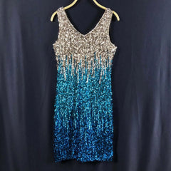JuliaFashion - Sequined Sleeveless Vest V-Neck Backless Sexy For Women Nightclub Vestidos Party Night Club 2024 Mini Dress
