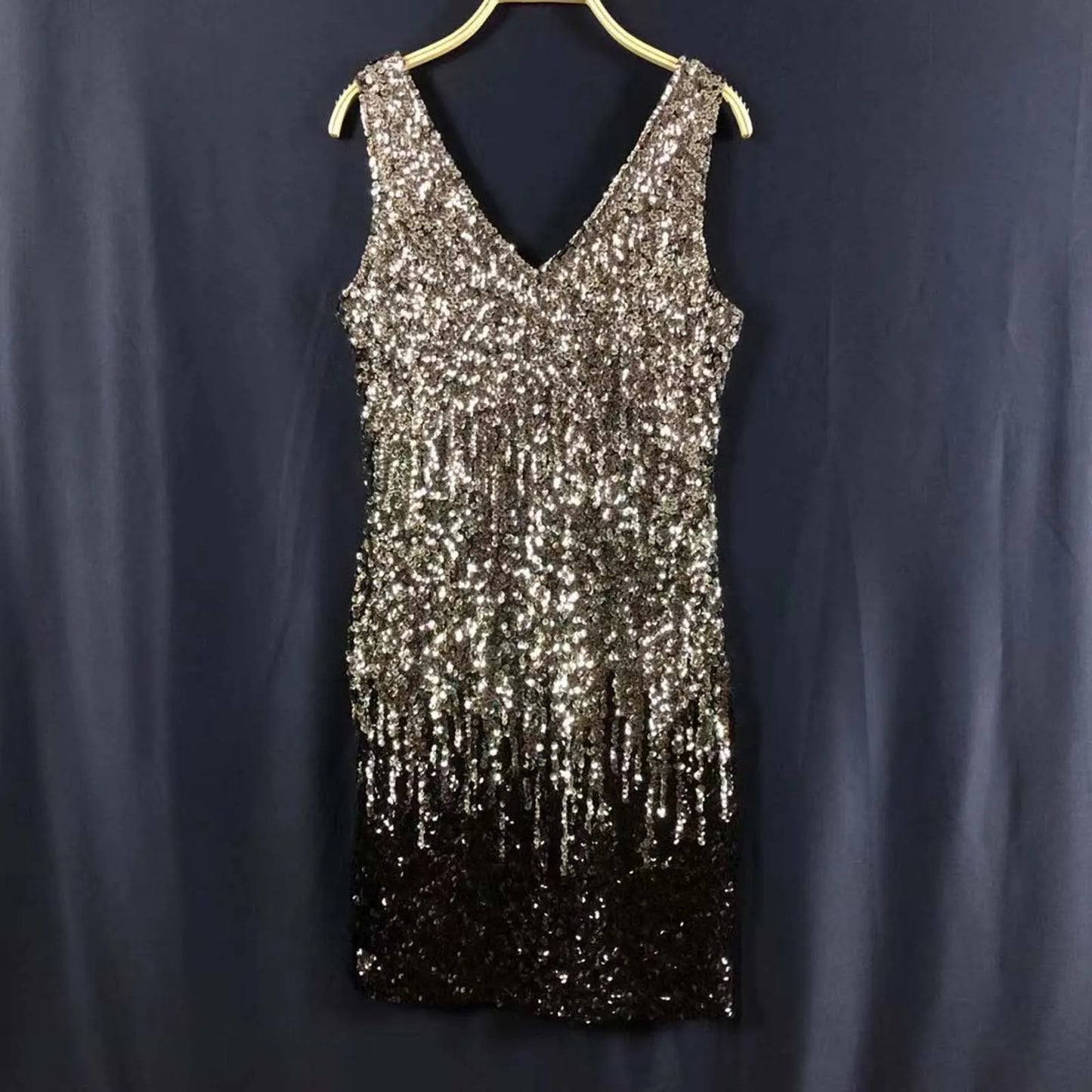 JuliaFashion - Sequined Sleeveless Vest V-Neck Backless Sexy For Women Nightclub Vestidos Party Night Club 2024 Mini Dress