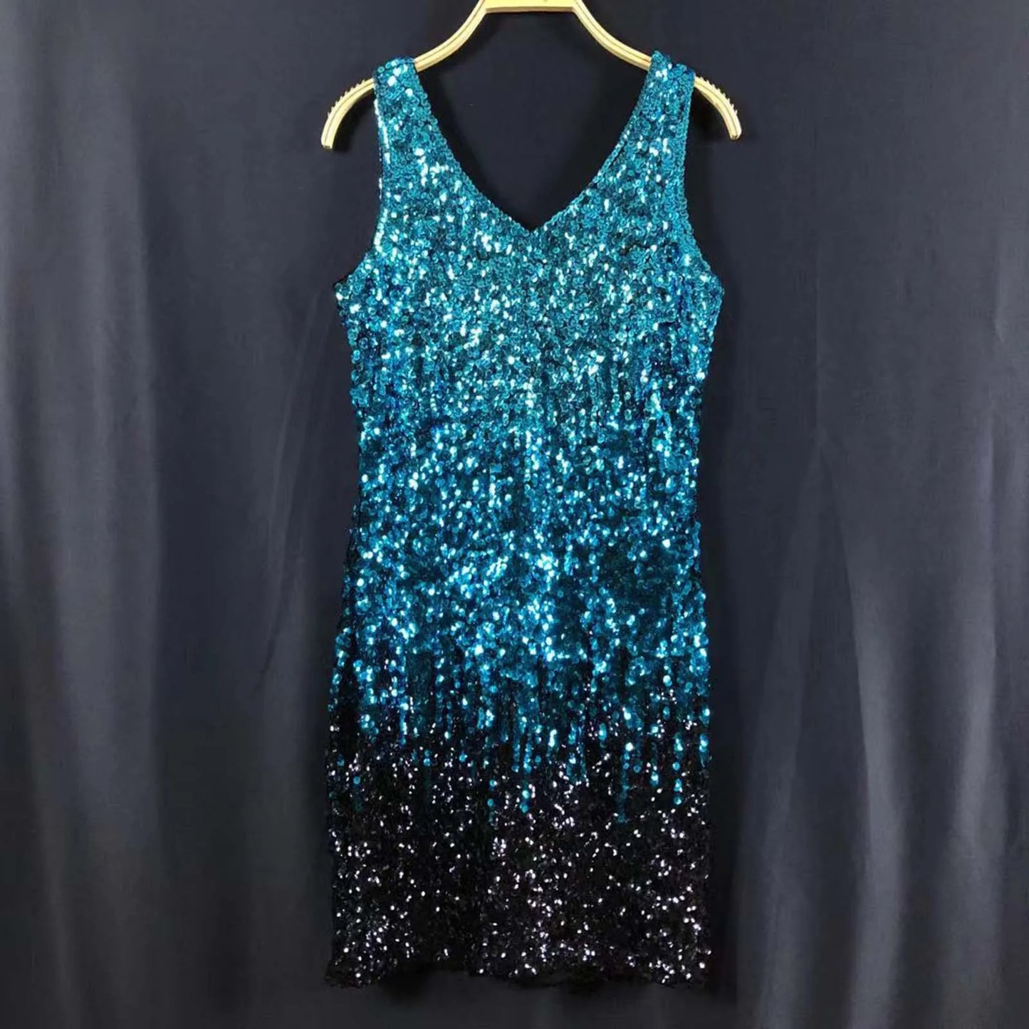 JuliaFashion - Sequined Sleeveless Vest V-Neck Backless Sexy For Women Nightclub Vestidos Party Night Club 2024 Mini Dress