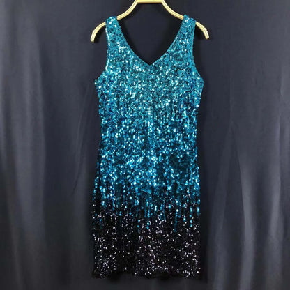 JuliaFashion - Sequined Sleeveless Vest V-Neck Backless Sexy For Women Nightclub Vestidos Party Night Club 2024 Mini Dress