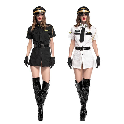 Sexy Female Pilot Captain Nightclub Dance Show Halloween Cosplay Costume