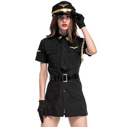 Sexy Female Pilot Captain Nightclub Dance Show Halloween Cosplay Costume