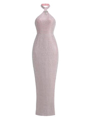 Sexy Halter Neck Shiny Diamonds Bow Maxi Dress Backless Christmas Party Pink / Xs Dresses-L