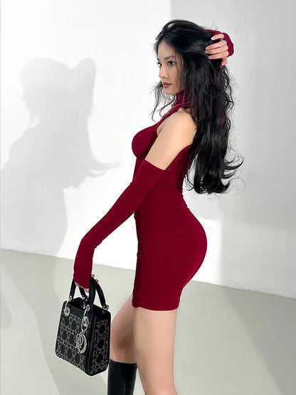 Julia Fashion - Sexy Oversleeve Pleated Bodycon Party Mini Dress