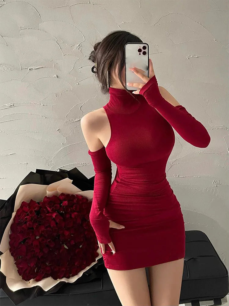 Julia Fashion - Sexy Oversleeve Pleated Bodycon Party Mini Dress