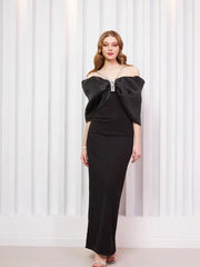 Sexy Off Shoulder Diamond Straps Bandage Black Pleated Shiny Celebrity Christmas Party Dress / Xs