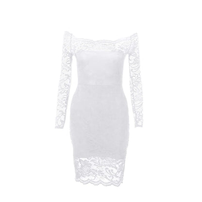 JuliaFashion - Sexy Off Shoulder Lace Party For Women Slim Fit Long Sleeve Mini Cocktail Vestidos Elegant Bodycon Robe Femme Dress