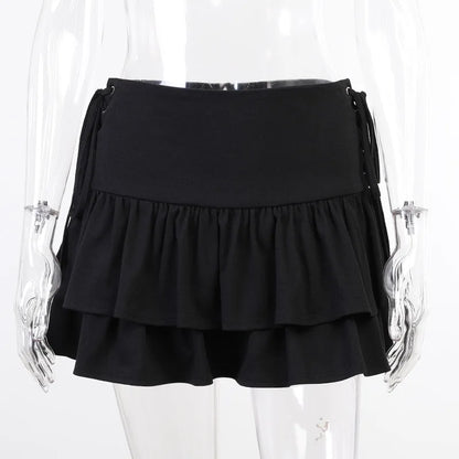 Sexy Japanese Harajuku Girls Sweet Lace Plaid High Waist Pleated Gothic Lovely Skirt