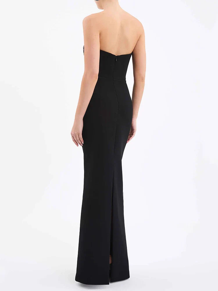 Sexy Strapless V Neck Lace Sequin Design Black Velvet Christmas Party Dress Dresses-L