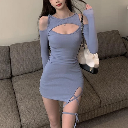 Julia Fashion - Sexy Lace Up Bandage Slim Mini Dress