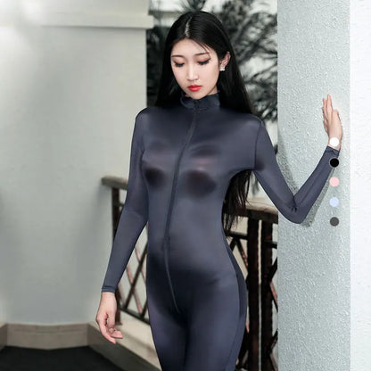 JuliaFashion - Shiny Wetlook Bodysuit Women's Sexy Candy Color Jumpsuits