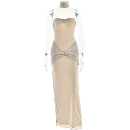 High End Slim Fit Tube Top Backless Stitching Fishtail Dress Long