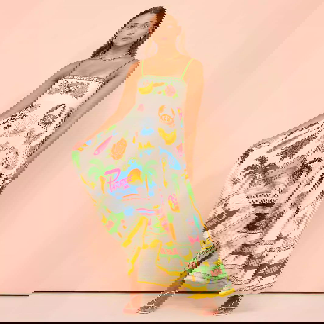 Sling Graffiti Printing Sleeveless Swing Cotton Linen Dress Amplified craft