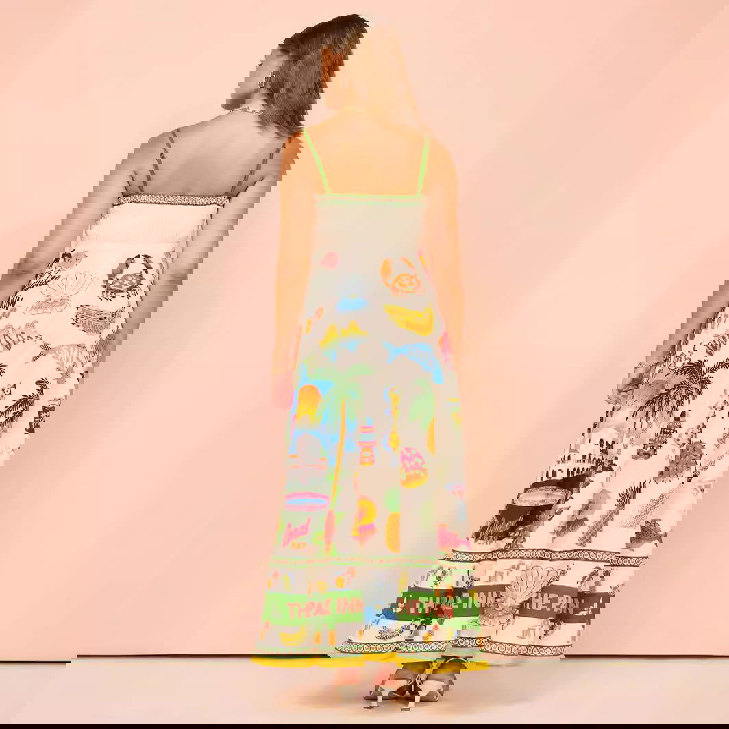 Sling Graffiti Printing Sleeveless Swing Cotton Linen Dress Amplified craft