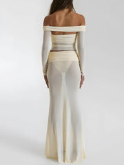 Sheer Off Shoulder Top & Maxi Skirt Two Piece Set