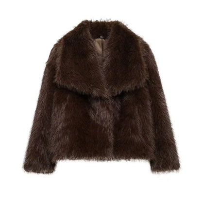 Faux Fur Lapel Autumn Winter Coat Coffee / Xs Coats-241208