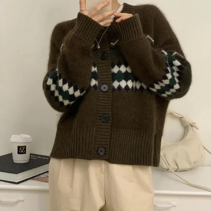 Loose O-neck Office Lady Cardigan
