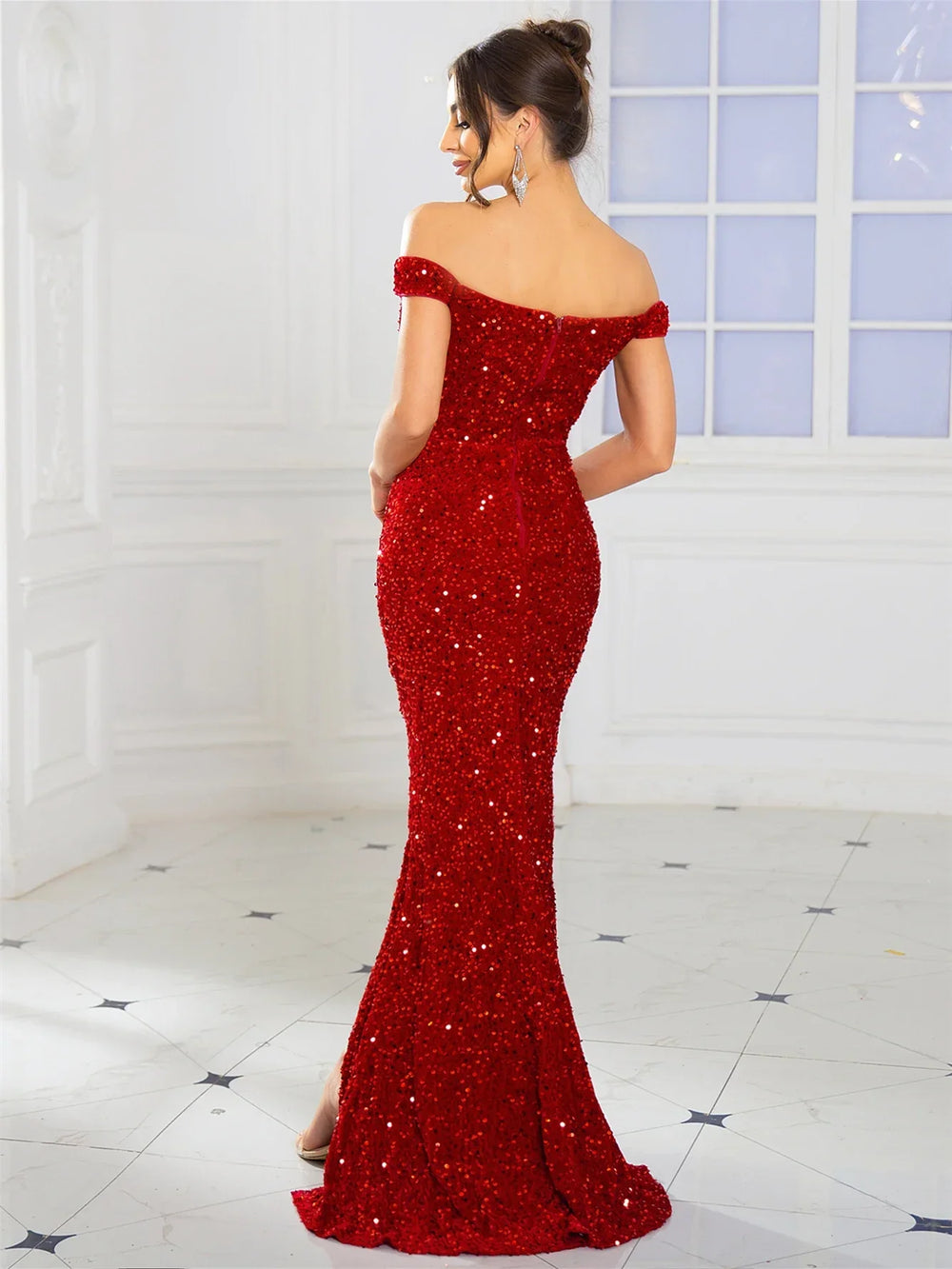 Slash Neck Sequin Party Dress Partydress-241208
