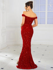 Slash Neck Sequin Party Dress Partydress-241208