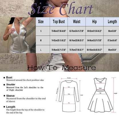 JuliaFashion - Sleeveless Backless Shiny PU Leather Women Halter Slim Mini Fashion Zipper Tights Package Hip Sexy Party Clubwear Dress