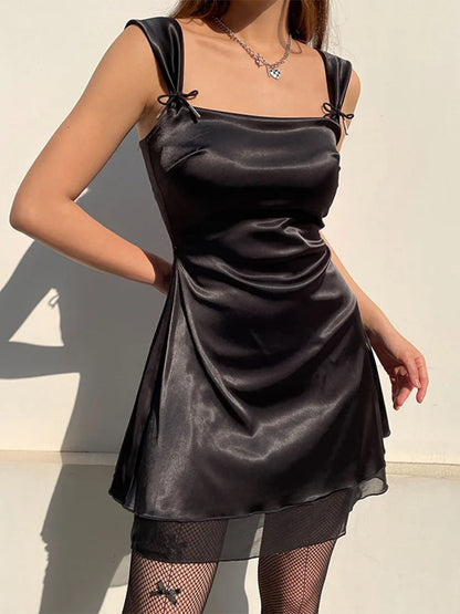 Julia Fashion - Sleeveless Black Goth Square Collar Mini Dress