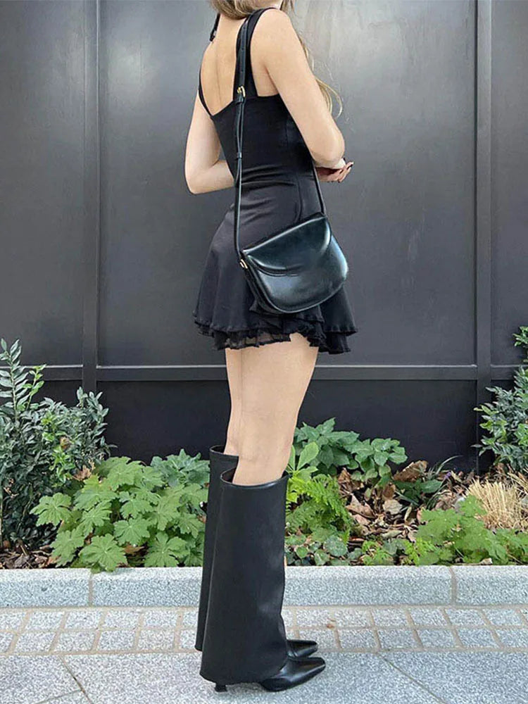 Julia Fashion - Sleeveless Black Goth Square Collar Mini Dress