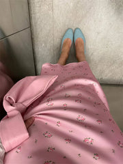 Soft Girl Floral Satin Midi Skirt
