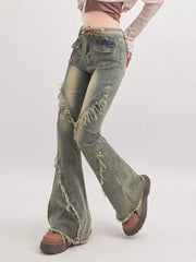 Soft Grunge Tasseled Flare Jeans