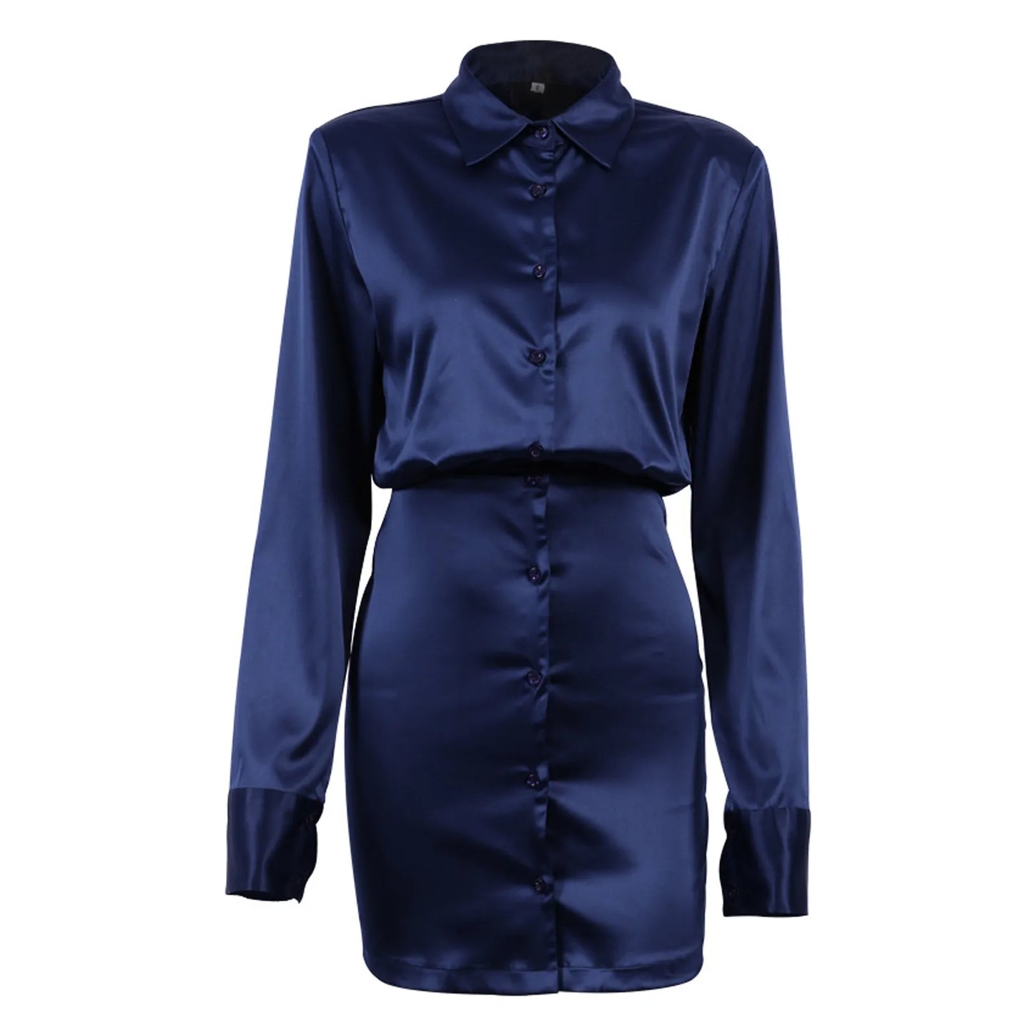 JuliaFashion - Solid Satin Shirt Elegant Sexy V Neck Mini Office Lady Long Sleeve Short Lapel Slim Autumn Dress