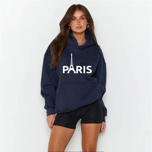 Spring Autumn Paris Printed Fashion Lady Hooded Hat Pattern Casual Hoody