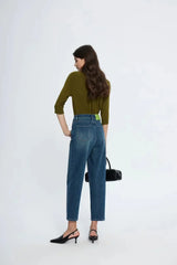 Spring New High Waist Retro Washed Blue Straight Jean / 25