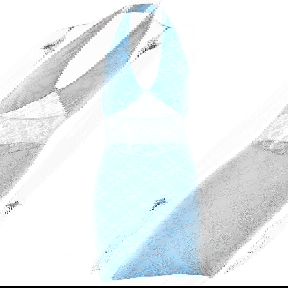 Dress Trend V neck Halter Lace Stitched Backless Dress