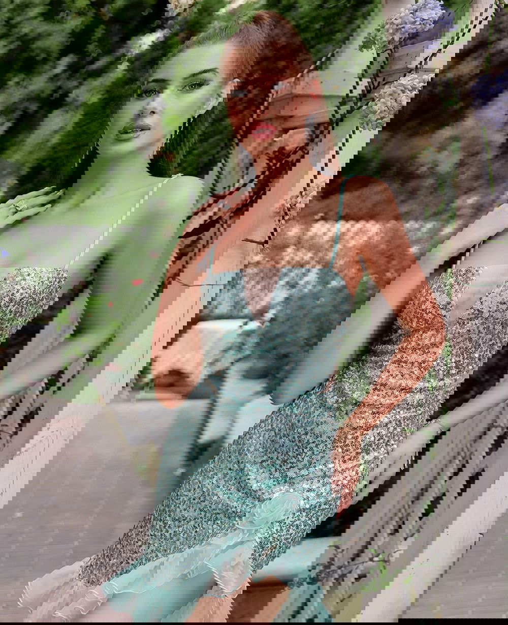 Fashionable Sequ Dress Strap Stitching Cocktail Dress