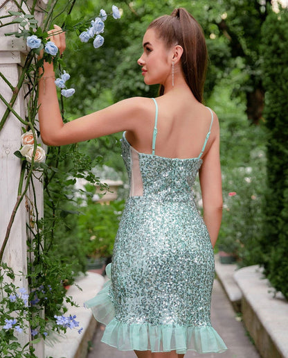 Fashionable Sequ Dress Strap Stitching Cocktail Dress