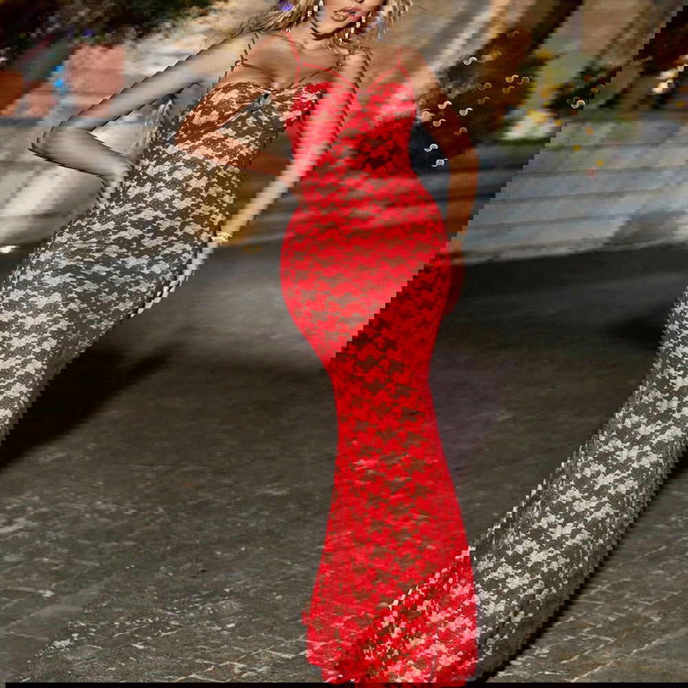 Sweet Spicy Dress Slim Fishtail Strap Dress Evening Dress