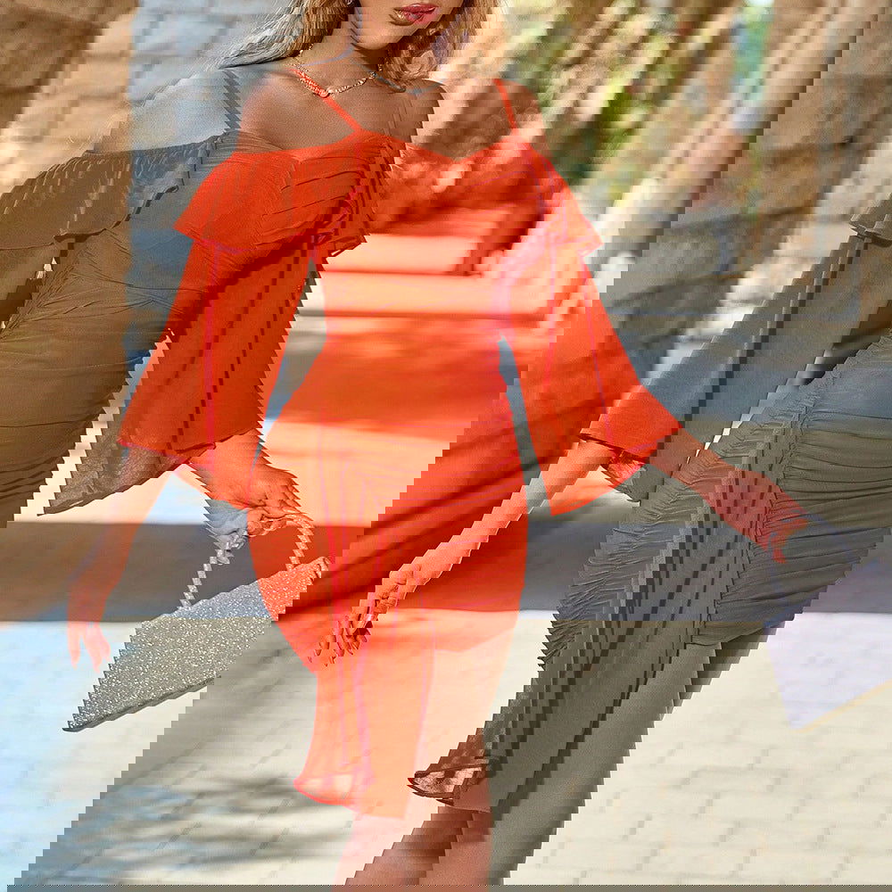 Sweet Spicy Dress Slim Fit Tassel Flying Sleeves Short Hip Dress