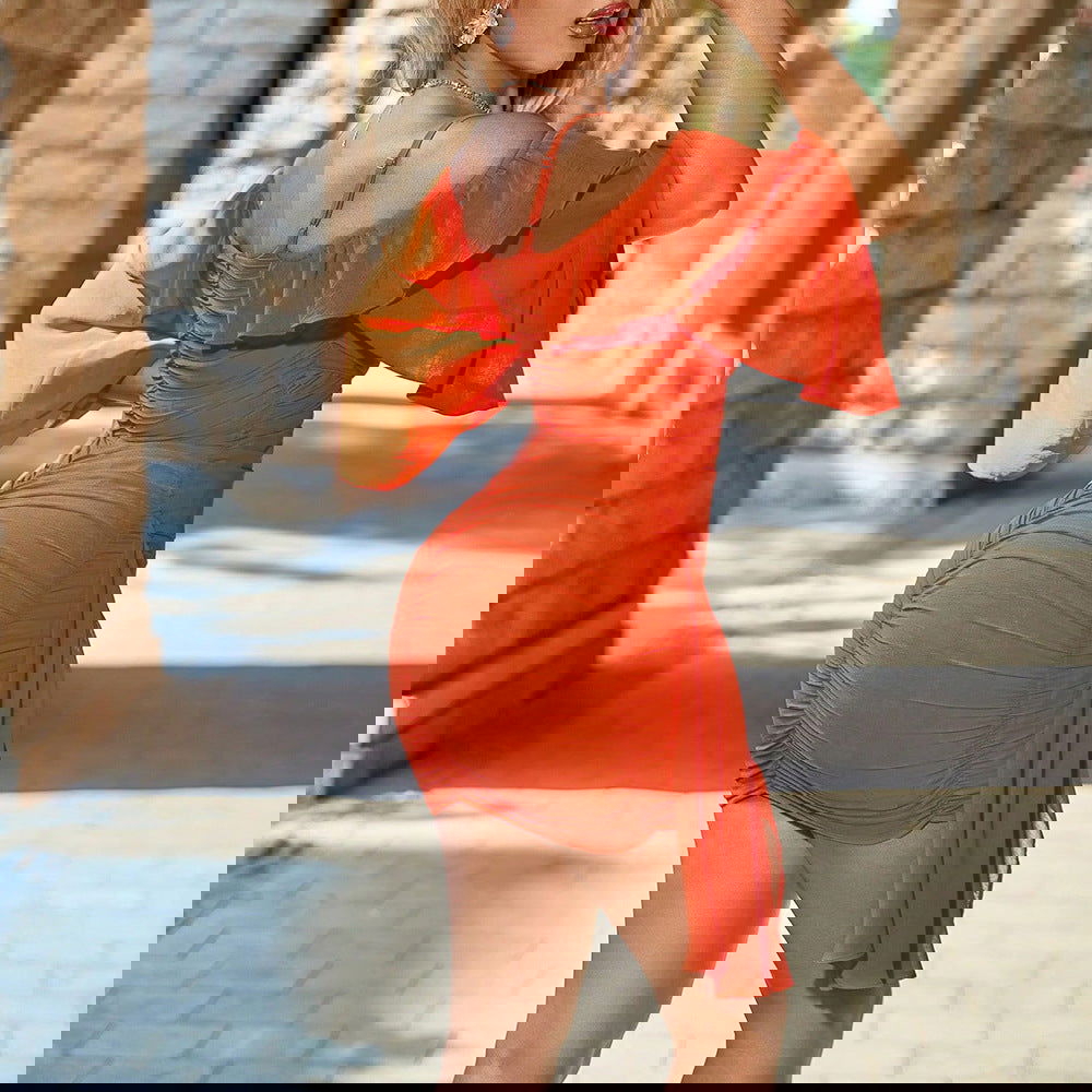 Sweet Spicy Dress Slim Fit Tassel Flying Sleeves Short Hip Dress