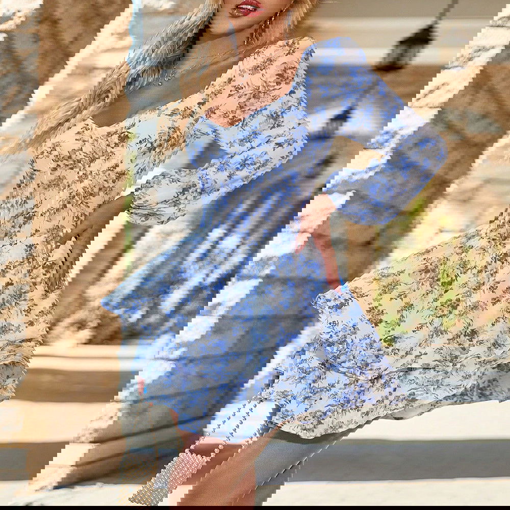 Sweet Dress Slim Fit Holiday Floral Print Tiered Dress