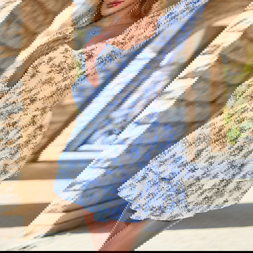 Sweet Dress Slim Fit Holiday Floral Print Tiered Dress