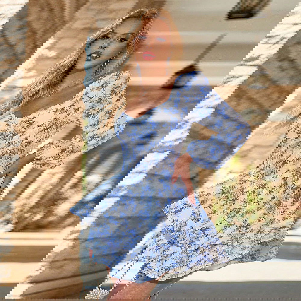 Sweet Dress Slim Fit Holiday Floral Print Tiered Dress