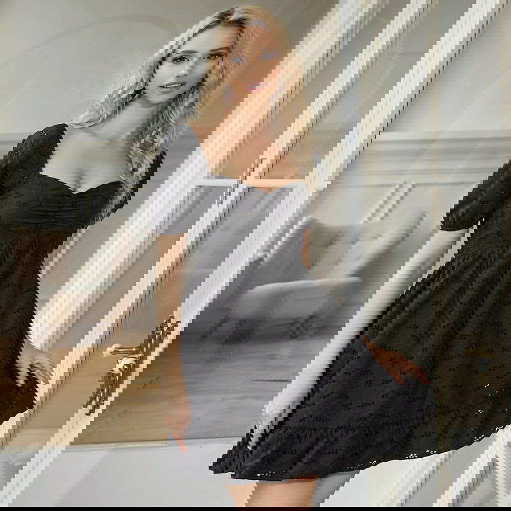 Sweet French White Dress Embroidered Cut out Ruffled Frillies