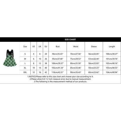 JuliaFashion - St. Patrick's Day Party For Women 2024 New Belted V Neck Long Sleeve Four Leaf Straw Print Vintage Swing A Line Dress