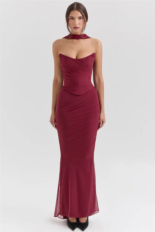 Strapless Corset Top & Maxi Skirt Two Piece Set