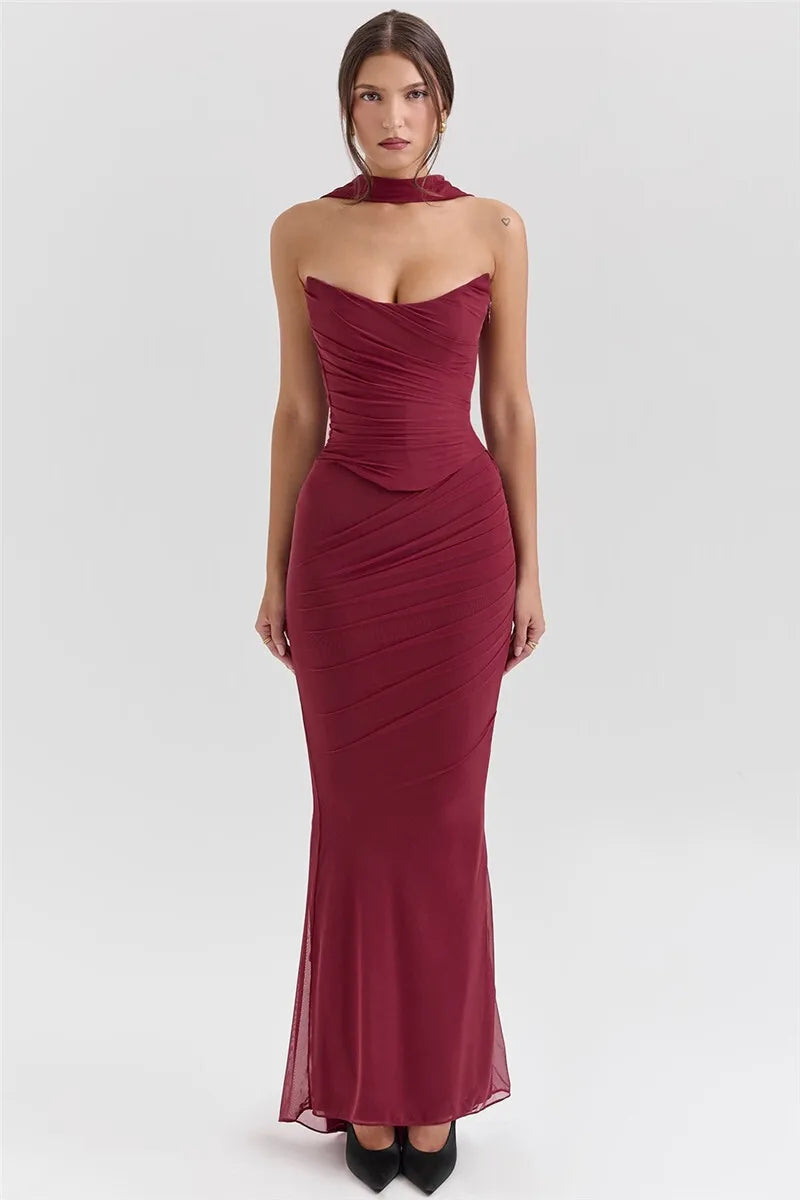Strapless Corset Top & Maxi Skirt Two Piece Set