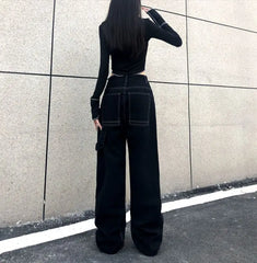 Wide Leg Stars Letter Print Jeans Pants