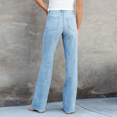 Stretch Blue High Waist Loose Wide Leg Vintage Fashionable Washed Straight Casual Jean