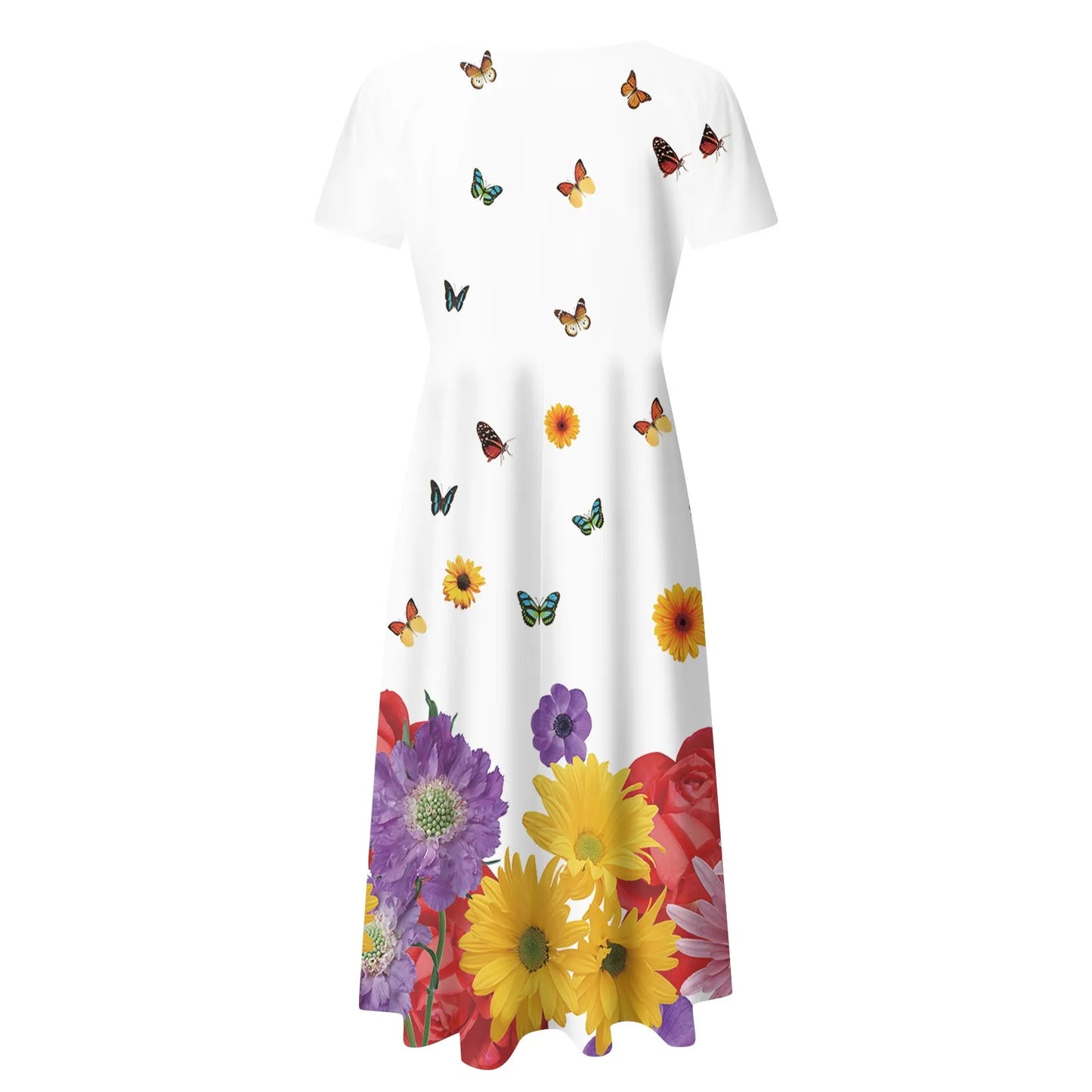 JuliaFashion - Summer Casual Crew Neck Loose Women Short Sleeve Floral Printed Boho Beach Long SunVintage Ladies Long Loose Dress